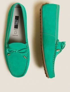 Outlet 🎁 M&S Collection Wide Fit Leather Bow 🥿 Boat Shoes ⭐ -New In Womens Sales 2022 SD 01 T02 8498W J0 X EC 1