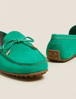 Outlet 🎁 M&S Collection Wide Fit Leather Bow 🥿 Boat Shoes ⭐ -New In Womens Sales 2022 SD 01 T02 8498W J0 X EC 3