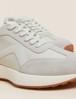 Buy 😀 M&S Collection Leather Lace Up Side Detail Trainers 😀 -New In Womens Sales 2022 SD 01 T02 8920T YF X EC 3