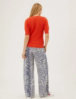 Budget 🎉 M&S Collection Tops Cotton Rich Puff Sleeve Knitted Top 🤩 -New In Womens Sales 2022 SD 01 T38 0654 P0 X EC 3