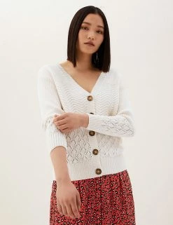 Top 10 👏 M&S Collection Cardigans Cotton Rich Pointelle V-Neck Cardigan 🎉 -New In Womens Sales 2022 SD 01 T38 0765 EK X EC 1