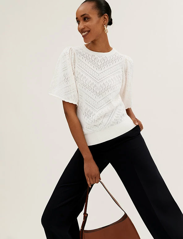New ๐ M&S Collection Tops Pure Cotton Pointelle Crew Neck Knitted Top ๐ 1 New ๐ M&S Collection Tops Pure Cotton Pointelle Crew Neck Knitted Top ๐