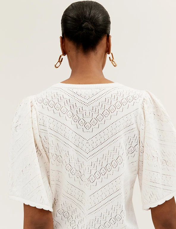 New ๐ M&S Collection Tops Pure Cotton Pointelle Crew Neck Knitted Top ๐ 3 New ๐ M&S Collection Tops Pure Cotton Pointelle Crew Neck Knitted Top ๐ - Image 3
