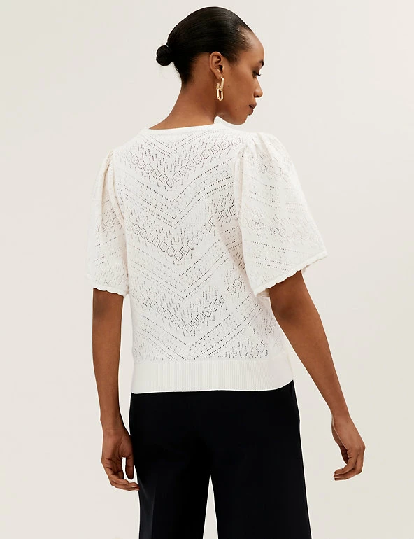 New ๐ M&S Collection Tops Pure Cotton Pointelle Crew Neck Knitted Top ๐ 5 New ๐ M&S Collection Tops Pure Cotton Pointelle Crew Neck Knitted Top ๐ - Image 5