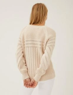 Flash Sale 🔔 M&S Collection Jumpers Cotton Rich Textured V-Neck Jumper 😀 -New In Womens Sales 2022 SD 01 T38 0993 EK X EC 2