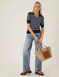 Coupon 🔥 M&S Collection Jumpers Cotton Rich Striped Knitted Top 🛒
