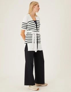Discount 🎁 M&S Collection Cardigans Striped Edge To Edge Relaxed Cardigan 🎁 -New In Womens Sales 2022 SD 01 T38 5477S K4 X EC 2