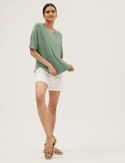 Discount 🔔 M&S Collection Jumpers Ribbed V-Neck Relaxed Knitted Top 🔥 -New In Womens Sales 2022 SD 01 T38 5778 DW X EC 1