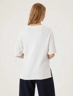 Discount 🔔 M&S Collection Jumpers Ribbed V-Neck Relaxed Knitted Top 🔥 -New In Womens Sales 2022 SD 01 T38 5778 P6 X EC 3