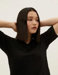 Discount 🔔 M&S Collection Jumpers Ribbed V-Neck Relaxed Knitted Top 🔥 -New In Womens Sales 2022 SD 01 T38 5778 Y0 X EC 2