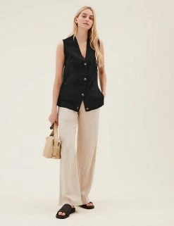 Best Sale 👍 M&S Collection Cardigans Cotton Rich V-Neck Sleeveless Cardigan 🔔 -New In Womens Sales 2022 SD 01 T38 6867 Y0 X EC 1