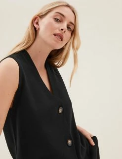 Best Sale 👍 M&S Collection Cardigans Cotton Rich V-Neck Sleeveless Cardigan 🔔 -New In Womens Sales 2022 SD 01 T38 6867 Y0 X EC 2