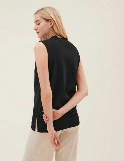 Best Sale 👍 M&S Collection Cardigans Cotton Rich V-Neck Sleeveless Cardigan 🔔 -New In Womens Sales 2022 SD 01 T38 6867 Y0 X EC 3