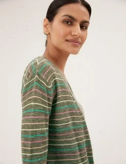 Hot Sale ⌛ M&S Collection Cardigans Striped Relaxed Cardigan With Linen ✔️ -New In Womens Sales 2022 SD 01 T38 8557A DW X EC 2