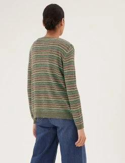 Hot Sale ⌛ M&S Collection Cardigans Striped Relaxed Cardigan With Linen ✔️ -New In Womens Sales 2022 SD 01 T38 8557A DW X EC 3