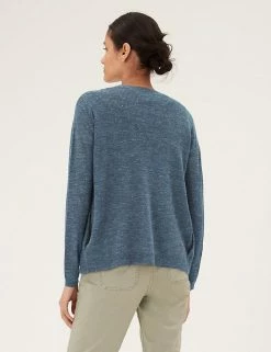 Budget 🥰 M&S Collection Cardigans Edge To Edge Relaxed Cardigan With Linen 🌟 -New In Womens Sales 2022 SD 01 T38 8557 BE X EC 4