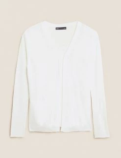 Budget 🥰 M&S Collection Cardigans Edge To Edge Relaxed Cardigan With Linen 🌟 -New In Womens Sales 2022 SD 01 T38 8557 P6 X EC 90