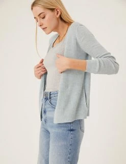 Budget 🥰 M&S Collection Cardigans Edge To Edge Relaxed Cardigan With Linen 🌟 -New In Womens Sales 2022 SD 01 T38 8557 WO X EC 0