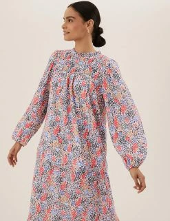 New 🎉 M&S Collection 👚 Shirts & Blouses Ditsy Floral Smocked Long Sleeve Blouse 🛒 -New In Womens Sales 2022 SD 01 T41 1045X E4 X EC 2