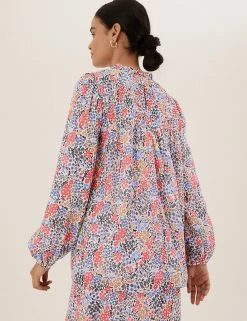 New 🎉 M&S Collection 👚 Shirts & Blouses Ditsy Floral Smocked Long Sleeve Blouse 🛒 -New In Womens Sales 2022 SD 01 T41 1045X E4 X EC 4