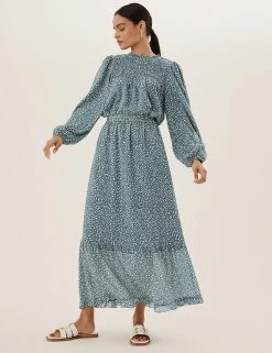 New 🎉 M&S Collection 👚 Shirts & Blouses Ditsy Floral Smocked Long Sleeve Blouse 🛒 -New In Womens Sales 2022 SD 01 T41 1045X J4 X EC 1