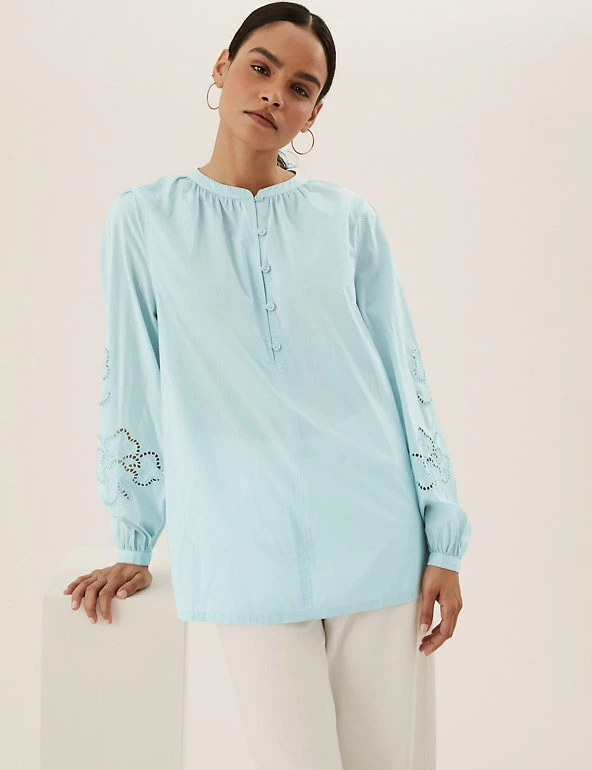 Outlet ๐ฅฐ M&S Collection ๐ Shirts & Blouses Pure Cotton Crew Neck Puff Sleeve Blouse ๐งจ 8 Outlet ๐ฅฐ M&S Collection ๐ Shirts & Blouses Pure Cotton Crew Neck Puff Sleeve Blouse ๐งจ - Image 8