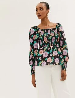 Brand new 😍 M&S Collection Tops Pure Cotton Printed 3/4 Sleeve Top 💯 -New In Womens Sales 2022 SD 01 T41 1341W Y4 X EC 3