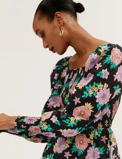 Brand new 😍 M&S Collection Tops Pure Cotton Printed 3/4 Sleeve Top 💯 -New In Womens Sales 2022 SD 01 T41 1341W Y4 X EC 4