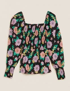 Brand new 😍 M&S Collection Tops Pure Cotton Printed 3/4 Sleeve Top 💯 -New In Womens Sales 2022 SD 01 T41 1341W Y4 X EC 90