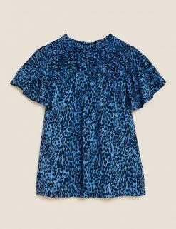 Discount ⭐ M&S Collection Women Pure Cotton Floral Shirred Short Sleeve Top 🎁 -New In Womens Sales 2022 SD 01 T41 1561C E4 X EC 90