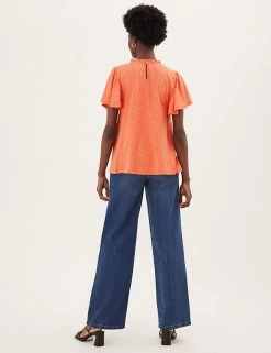 Discount ⭐ M&S Collection Women Pure Cotton Floral Shirred Short Sleeve Top 🎁 -New In Womens Sales 2022 SD 01 T41 1561C P4 X EC 2