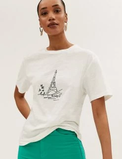 Best reviews of ⌛ M&S Collection Tops Pure Cotton Embroidered Short Sleeve Top ✨ -New In Womens Sales 2022 SD 01 T41 1562C Z4 X EC 2
