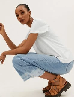 Best Pirce ⭐ M&S Collection Women Pure Cotton Broderie Short Sleeve Top 🥰