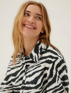 Coupon 🧨 M&S Collection 👕 Shirts & Blouses Pure Cotton Printed Long Sleeve 👕 Shirt 💯 -New In Womens Sales 2022 SD 01 T41 1689W Y4 X EC 1