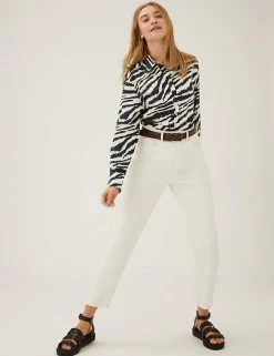 Coupon 🧨 M&S Collection 👕 Shirts & Blouses Pure Cotton Printed Long Sleeve 👕 Shirt 💯 -New In Womens Sales 2022 SD 01 T41 1689W Y4 X EC 2