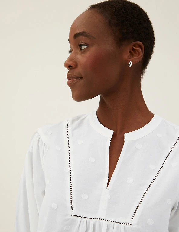 Best Pirce ๐งจ M&S Collection ๐ Shirts & Blouses Pure Cotton V-Neck Blouson Sleeve Blouse ๐ 1 Best Pirce ๐งจ M&S Collection ๐ Shirts & Blouses Pure Cotton V-Neck Blouson Sleeve Blouse ๐