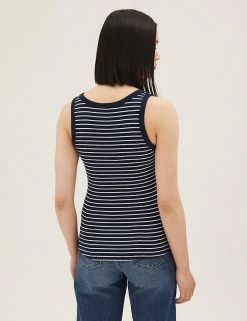 Coupon 🤩 M&S Collection Women Cotton Rich Striped Crew Neck Vest Top 👍 -New In Womens Sales 2022 SD 01 T41 4198 F4 X EC 2