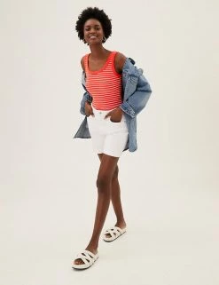 Coupon 🤩 M&S Collection Women Cotton Rich Striped Crew Neck Vest Top 👍 -New In Womens Sales 2022 SD 01 T41 4198 P4 X EC 0