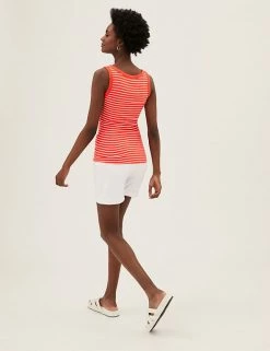 Coupon 🤩 M&S Collection Women Cotton Rich Striped Crew Neck Vest Top 👍 -New In Womens Sales 2022 SD 01 T41 4198 P4 X EC 3