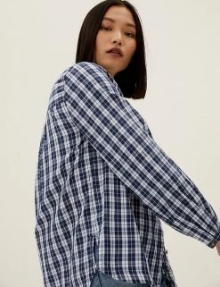 Best Sale ❤️ M&S Collection 👚 Shirts & Blouses Pure Cotton Checked Regular Fit Blouse 🥰 -New In Womens Sales 2022 SD 01 T41 5153W E4 X EC 2