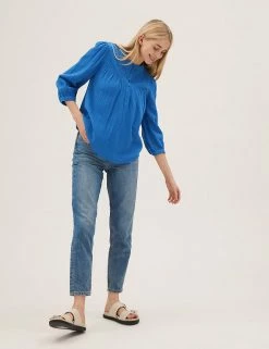 Promo ❤️ M&S Collection 👚 Shirts & Blouses Double Cloth Embroidered 3/4 Sleeve Blouse ✔️ -New In Womens Sales 2022 SD 01 T41 5161W E0 X EC 0