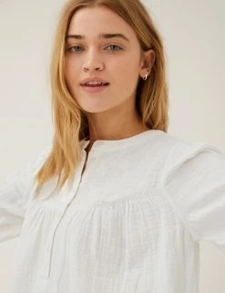 Promo ❤️ M&S Collection 👚 Shirts & Blouses Double Cloth Embroidered 3/4 Sleeve Blouse ✔️ -New In Womens Sales 2022 SD 01 T41 5161W KY X EC 2