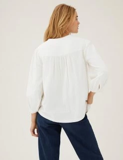 Promo ❤️ M&S Collection 👚 Shirts & Blouses Double Cloth Embroidered 3/4 Sleeve Blouse ✔️ -New In Womens Sales 2022 SD 01 T41 5161W KY X EC 3
