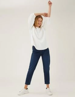 Promo ❤️ M&S Collection 👚 Shirts & Blouses Double Cloth Embroidered 3/4 Sleeve Blouse ✔️ -New In Womens Sales 2022 SD 01 T41 5161W KY X EC 4