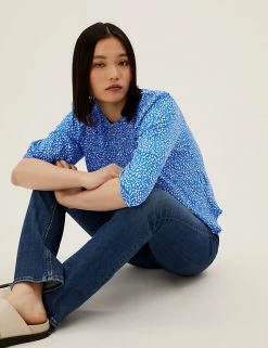 Best deal 🔥 M&S Collection 👚 Shirts & Blouses Printed Regular Fit 3/4 Sleeve Blouse 🤩 -New In Womens Sales 2022 SD 01 T41 5167W E4 X EC 0