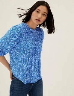 Best deal 🔥 M&S Collection 👚 Shirts & Blouses Printed Regular Fit 3/4 Sleeve Blouse 🤩 -New In Womens Sales 2022 SD 01 T41 5167W E4 X EC 1