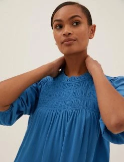 Top 10 ⭐ M&S Collection 👕 Shirts & Blouses Smocked Neck 3/4 Sleeve Blouse ✔️ -New In Womens Sales 2022 SD 01 T41 5168W E0 X EC 1