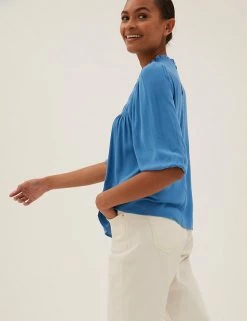 Top 10 ⭐ M&S Collection 👕 Shirts & Blouses Smocked Neck 3/4 Sleeve Blouse ✔️ -New In Womens Sales 2022 SD 01 T41 5168W E0 X EC 2