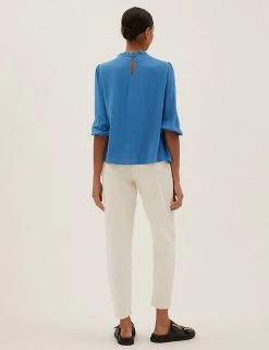 Top 10 ⭐ M&S Collection 👕 Shirts & Blouses Smocked Neck 3/4 Sleeve Blouse ✔️ -New In Womens Sales 2022 SD 01 T41 5168W E0 X EC 3