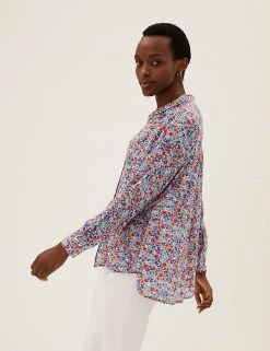 Deals 👏 M&S Collection 👚 Shirts & Blouses Floral Regular Fit Longline 👚 Shirt 🧨